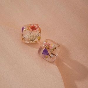Clear Flower Resin Stud Earrings
